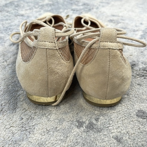 Aquazzura Dalia Pointed Toe Wrap Around Ballet Flats Cream Suede Mesh Sz 37 - Picture 6 of 14